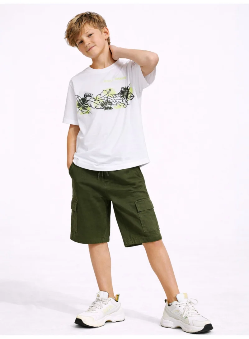 Victor And Jane  Boys Nature Sketch T-Shirt & Olive Cargo Shorts Set for Men | Best Price UAE